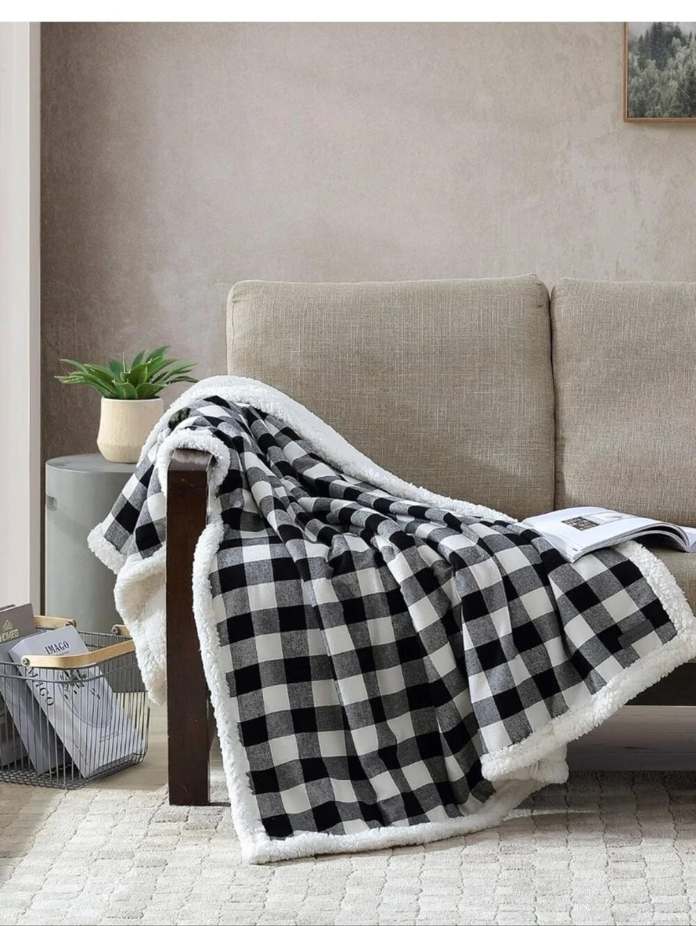 Eddie Bauer Flannel Cotton With Faux Shearling Reverse Throw Blanket (50X60 Inch